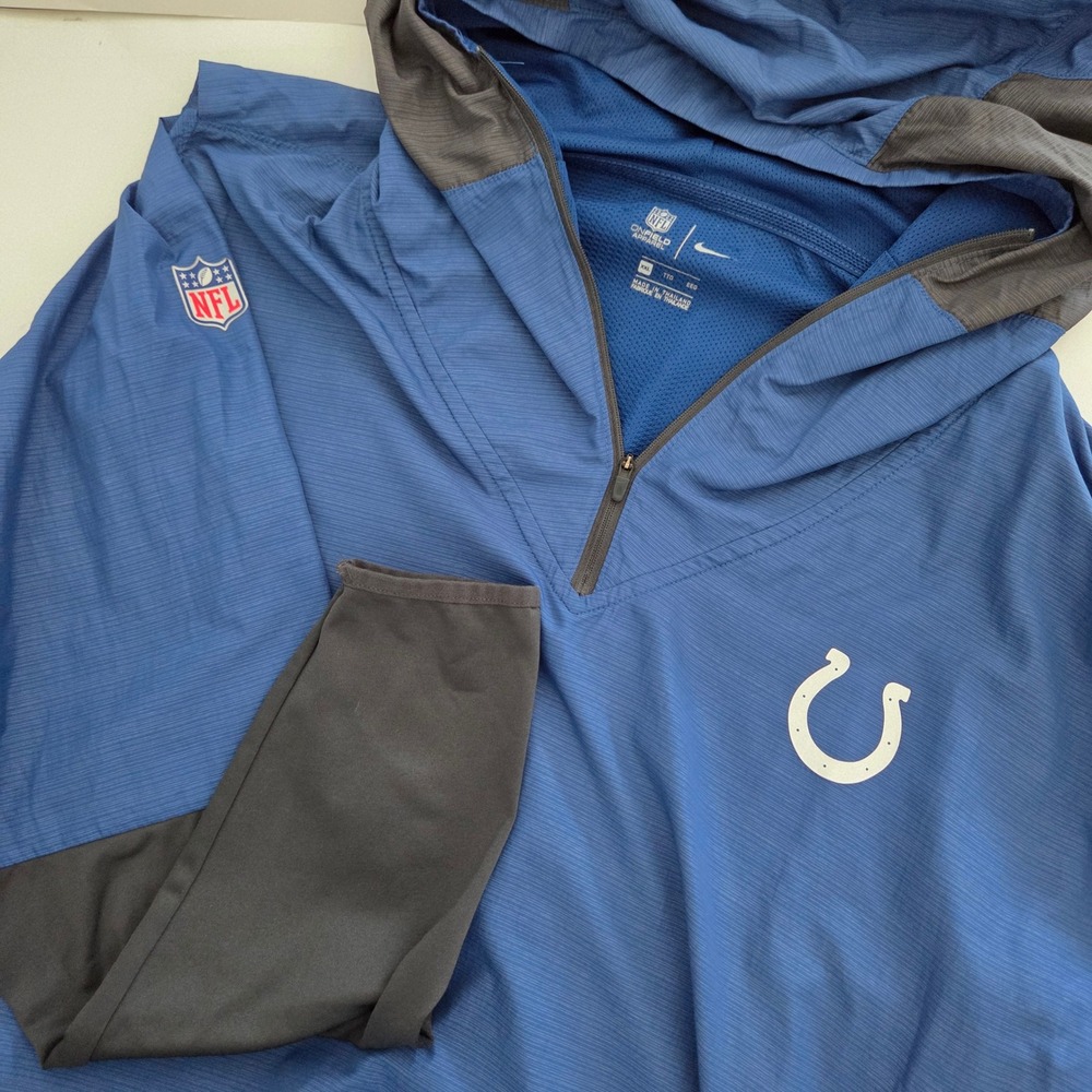 Nike NFL Indianapolis Colts Windbreaker Blue Quarter Zip Hooded Mens XXL‎